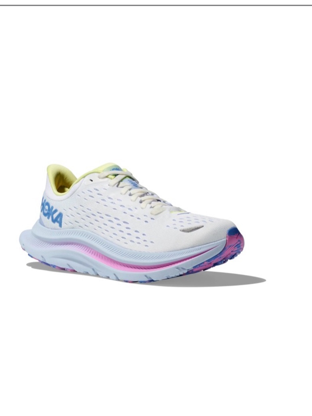 Hoka One One Women's White Running Shoe with Blue and Pastel Accents